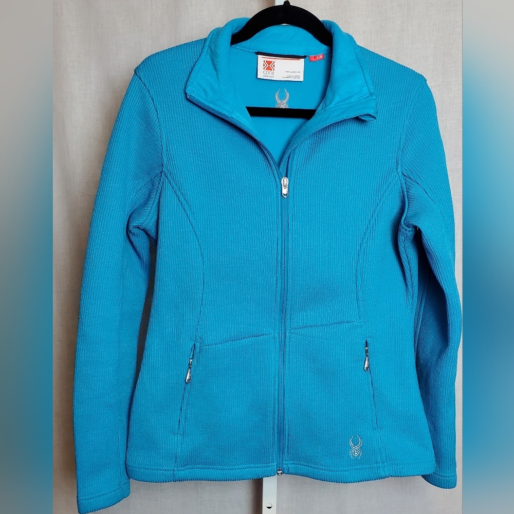 Women's Spyder Core Waffle Knit Zip Up Jacket Turquoise Size L